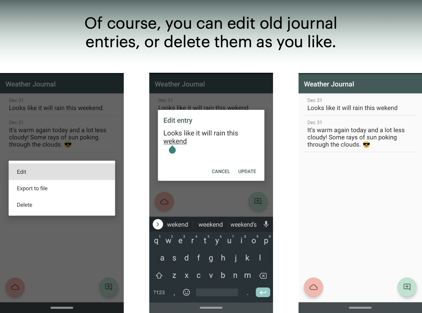 Of course, you can edit ould journal entries, or delete them as you like.